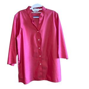 Orvis wrinkle free cotton button up shirt. Pink/ coral.  Size 14.